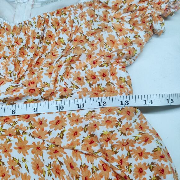 O. Vianca Orange Ditsy Floral Puff Sleeve Romantic Romper Playsuit Small - Picture 11 of 15
